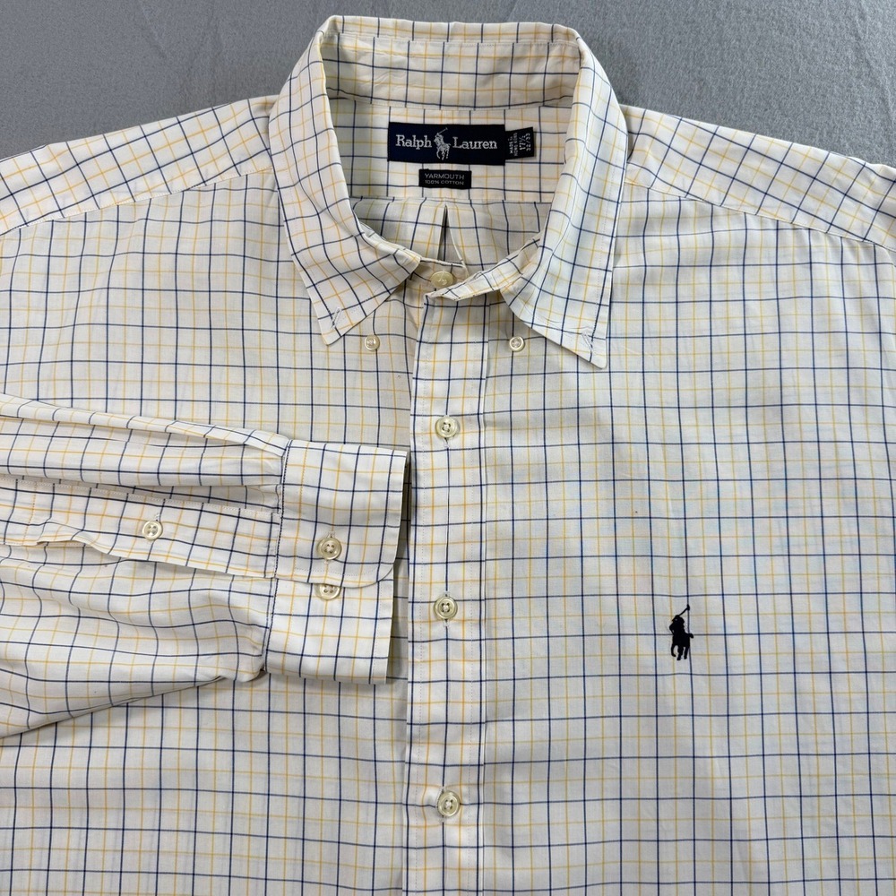 Ralph Lauren Yarmouth Shirt Mens 17.5 32/33 White Yellow Blue Check Button-down - Picture 4 of 9